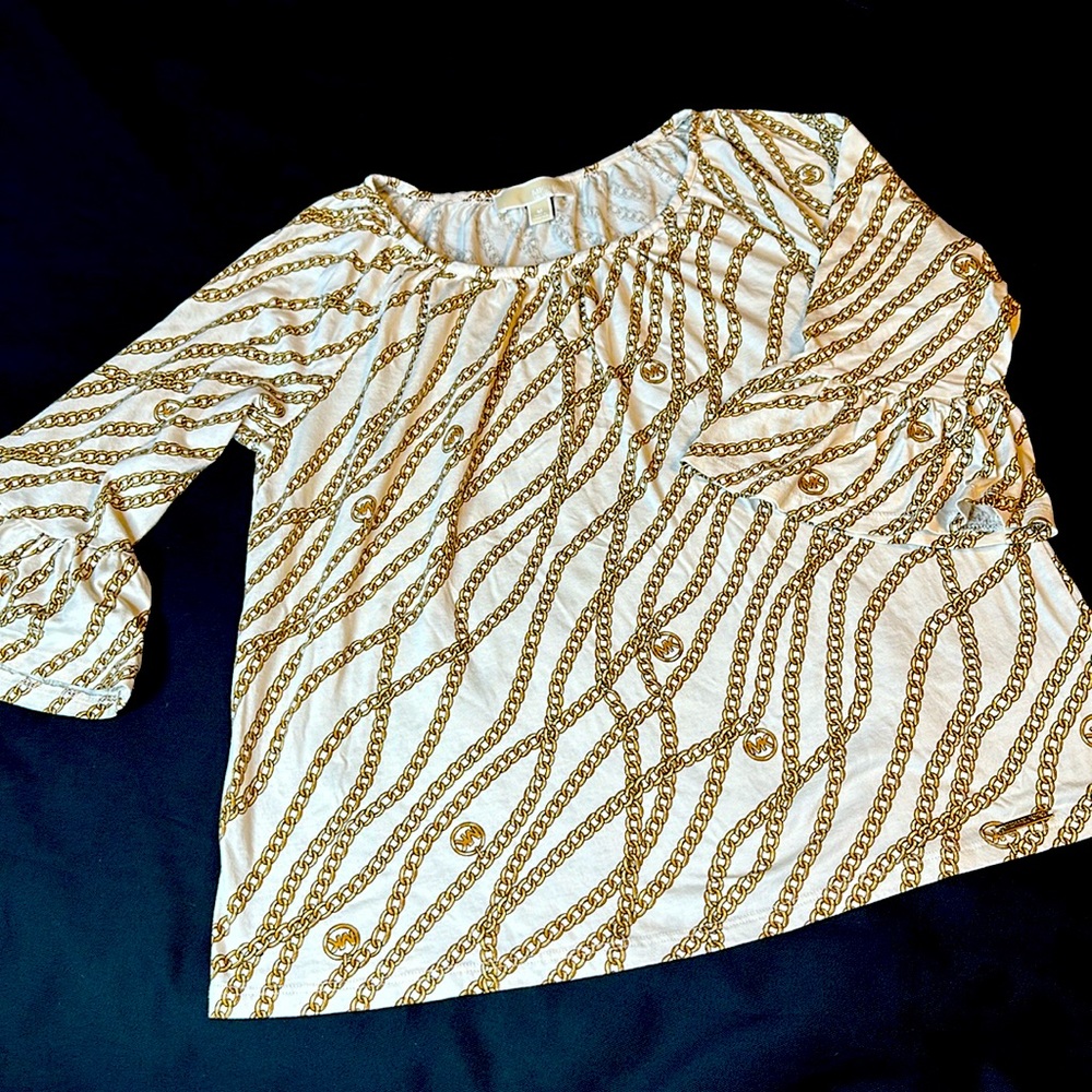 Michael Kors Bone White Gold Chain 3/4 Bell Sleeve Peasant Top Medium